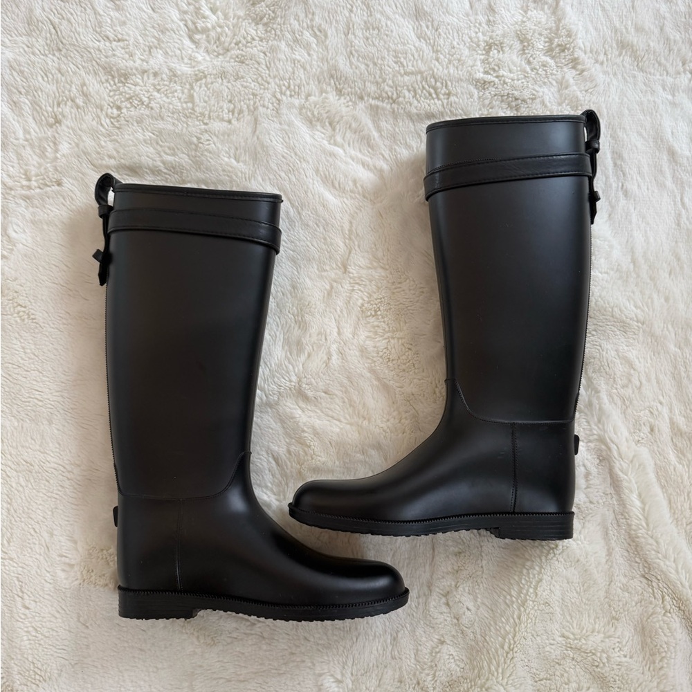 DIRTY LAUNDRY Black Buckle Rain Boots Size 8 Knee High Waterproof Equestrian - Picture 2 of 11